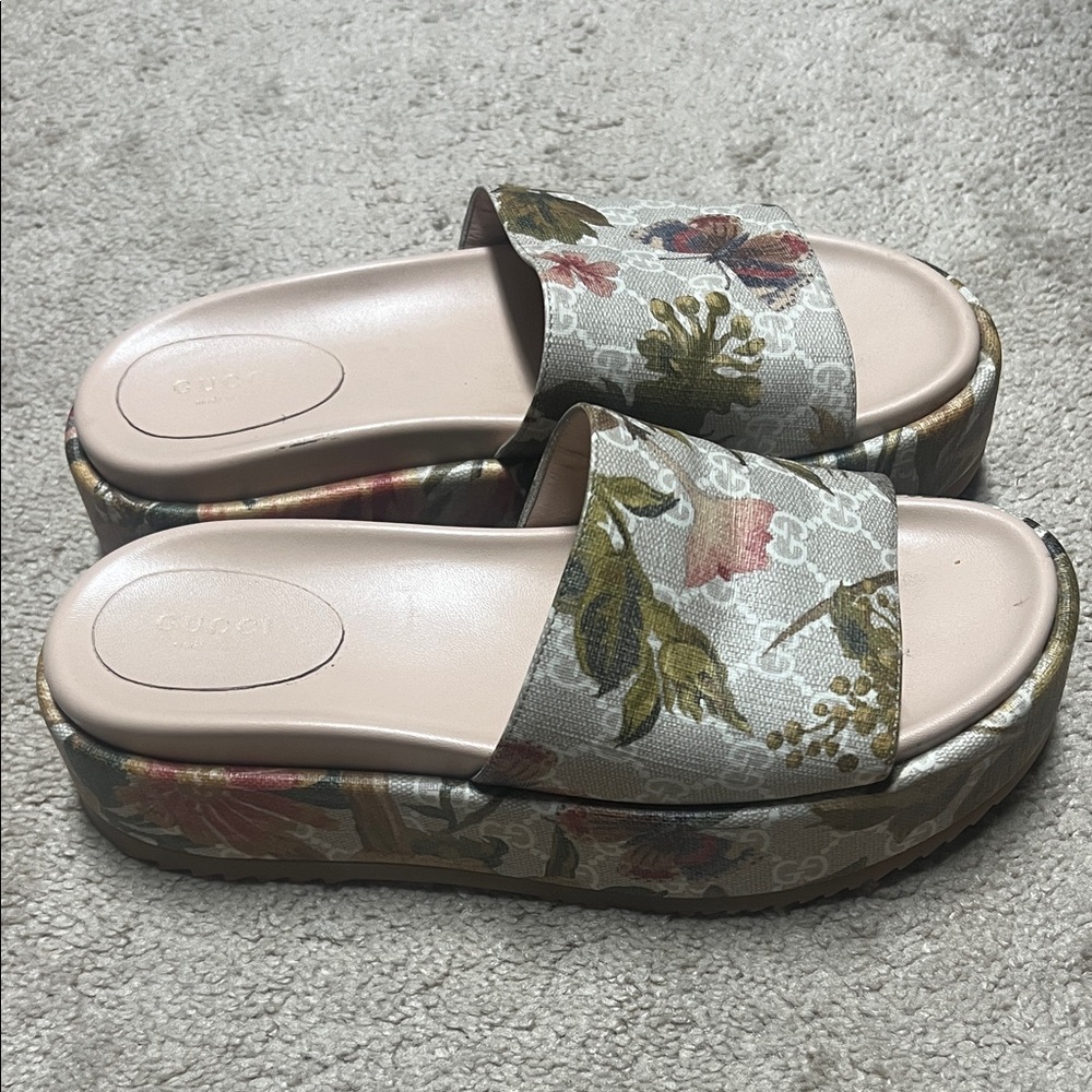 Gucci Floral Beige Platform Sandals
